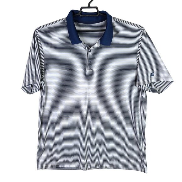 Mens Blue & White Striped Performance Polo Shirt Short Sleeve Polyester Size XL - Picture 1 of 7